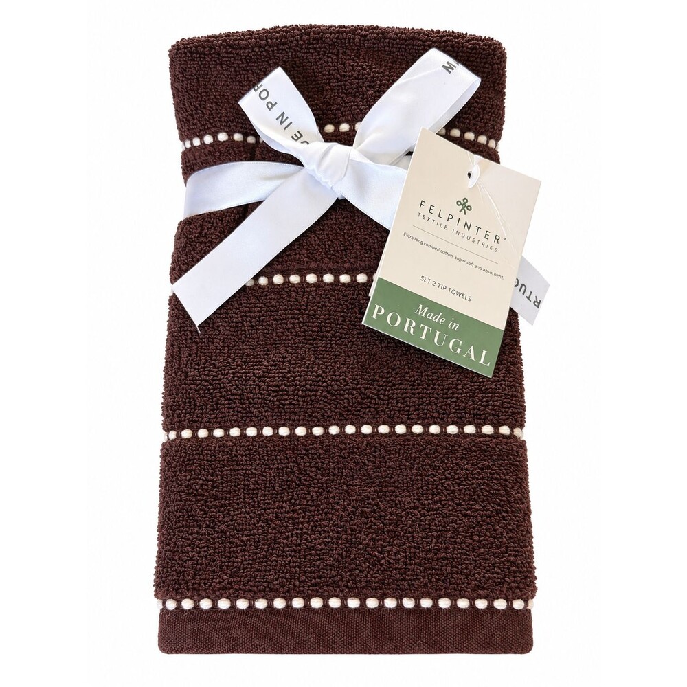 Felpinter Fingertip Towels Set of 2 Made in Portugal Brown White Stripes Luxury - Picture 2 of 12